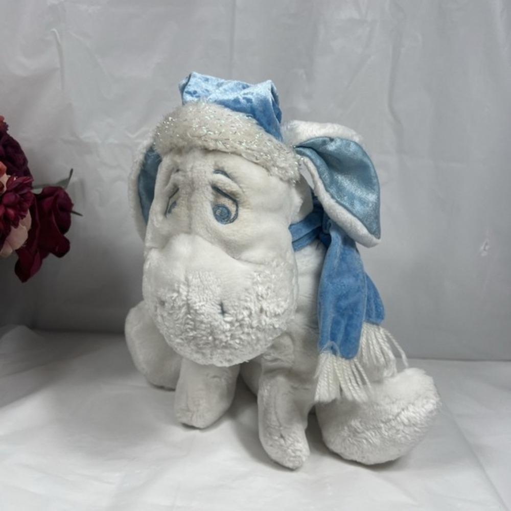 Disney Store Snowflake Pals Eeyore White Blue Scarf Hat 12" Christmas Plush 2004